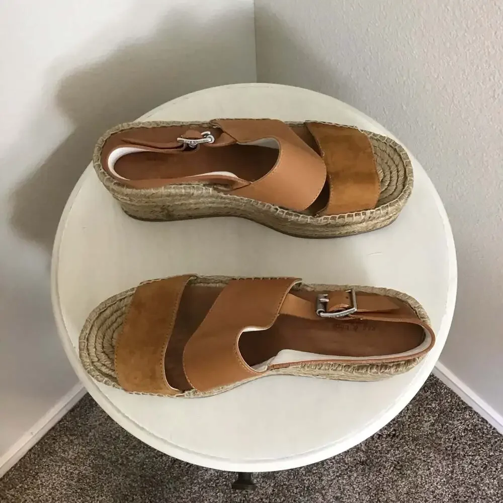Rag & Bone Edie Leather Espadrille Wedge Sandals Tobacco Size 39  US 7.5